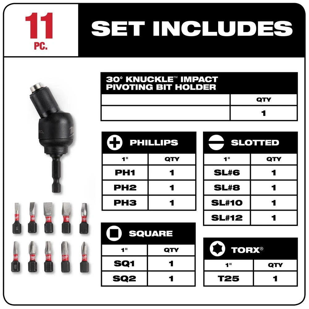 Milwaukee Bit Holder Set Tool 30 Knuckle Pivoting Shockwave Impact
