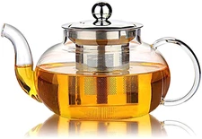 Glass Teapot with Stainless Steel Infuser & Lid, Borosilicate Glass Tea Pot Stov
