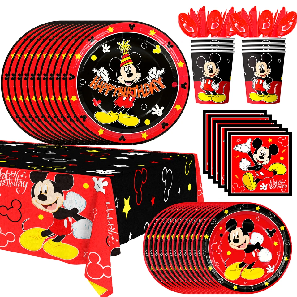 INBOXXARTY Mickey Mouse Birthday Decoration Disney Party Supplies Balloon Plates Tablecloth