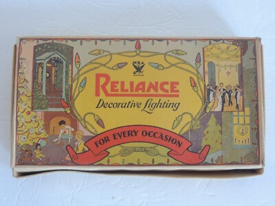 1920-30s Antique Reliance Christmas Tree Light String Set Wonderful Box C6 Bulb