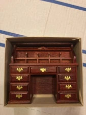 CONCORD DOLLHOUSE "MUSEUM"MINI BROWN/BURGUNDY ROLL TOP DESK #3051, NIB, READ!!