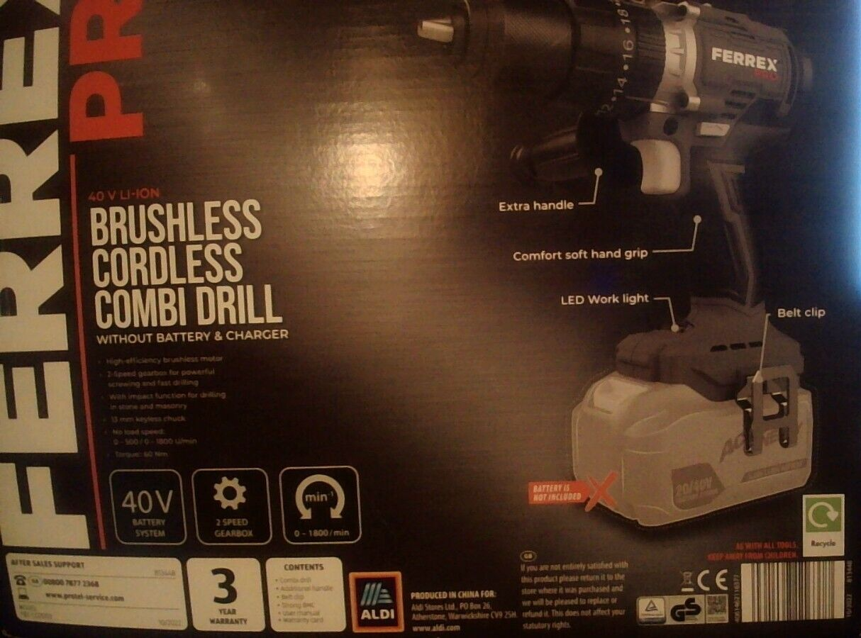 Ferrex Pro Brushless Cordless Combi Drill (Battery/Charger sold