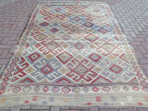 Vintage Turkish Rug, Wool Kilim, Teppich, Pale Color Carpet 73"X106" Area Rugs