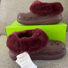 Women's Crocs Furever Crush Lined Platform Clogs 208446-6WD Dark Cherry