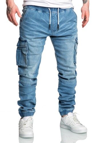 Herren Sweathose in Stretch Denim Männer Cargo Jogging Jeans 7024 - Bild 4 von 13
