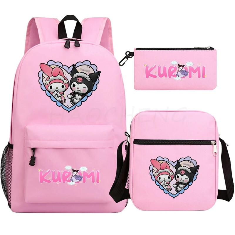 Kuromi Melody 3Pcs Backpack Pencil Case Shoulder Bag Bookbag