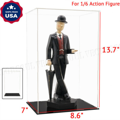 US Acrylic Display Box Case 13.7'' H Plastic Base Self-Install Dustproof Figures