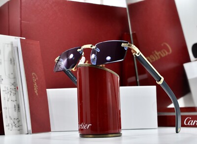 Cartier Decor C Wood Rimless dark blue Frame Sunglasses Glasses