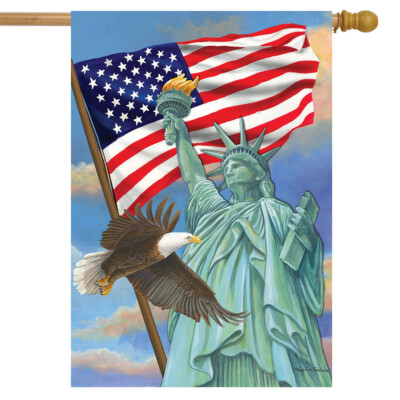 Symbols of Freedom Patriotic House Flag Statue of Liberty Eagle 28'' x 40''