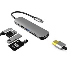 USB C Hub Multi-Port Adapter 6 in 1 with 4K HDMI Resolution for USB C