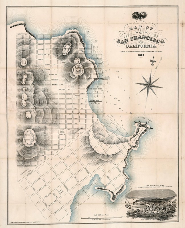 Earliest Map of San Francisco 1850 History 11"x14" Wall Art Poster Print Artwork