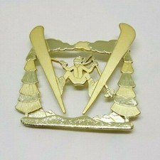 Goldtone Skier On the Mountain Slopes Resort Winter Sport Race Brooch Pin