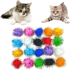 Cat Sparkle Balls 1.5" 20pcs Colorful Tinsel Cat Glitter Balls Chew and Cat Pom