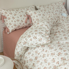Pink Flower Duvet Cover Set Twin Soft Cotton Peach Floral Comforter Cover Girls
