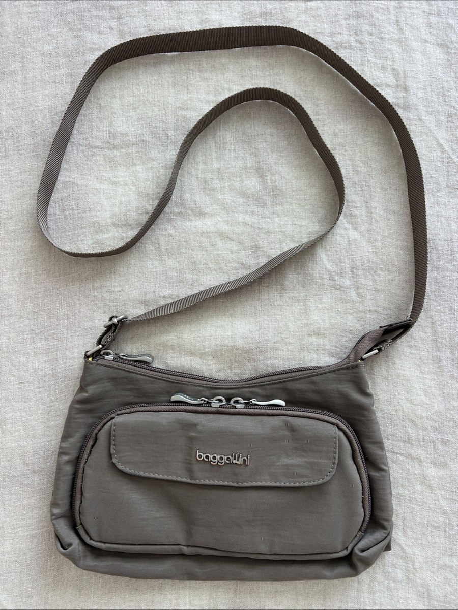 RFID Phone Wallet Crossbody Baggallini RFID Wallet Crossbody Bag Taupe Nylon Lightweight Travel Phone display picture 1