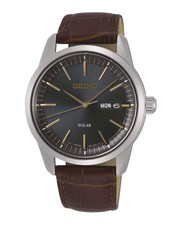 Image of Seiko SNE529P1 Men's Solar Analog Watch Leather Strap