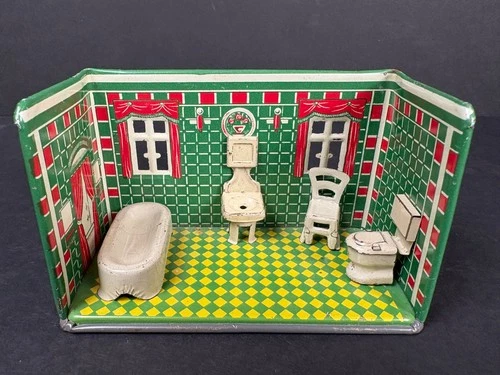 MARX TIN Litho NEWLYWEDS Bathroom + Accessories No. 192 - 1920's/1930's