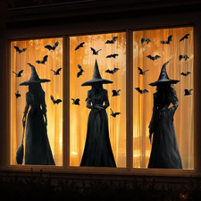 Halloween Decorations Window Clings Decor: 3Pcs Large Realist Dark Witch Bats