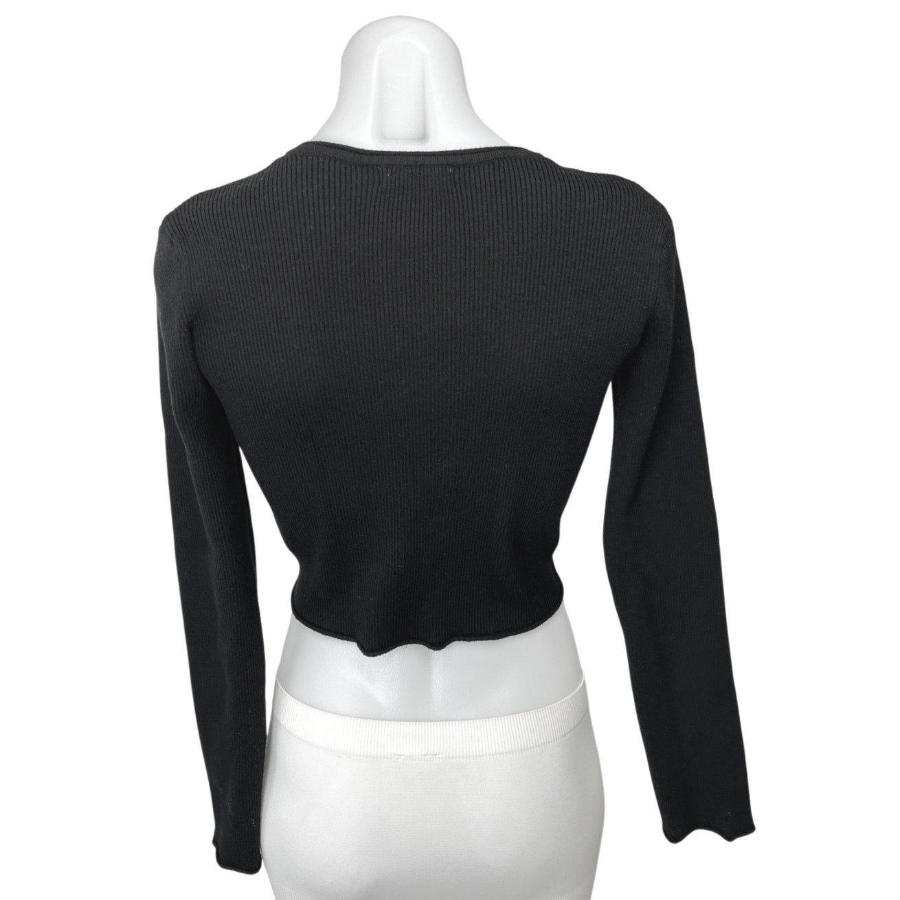 MOD REF Black Ribbed Knit Button Down Cropped Car… - image 2