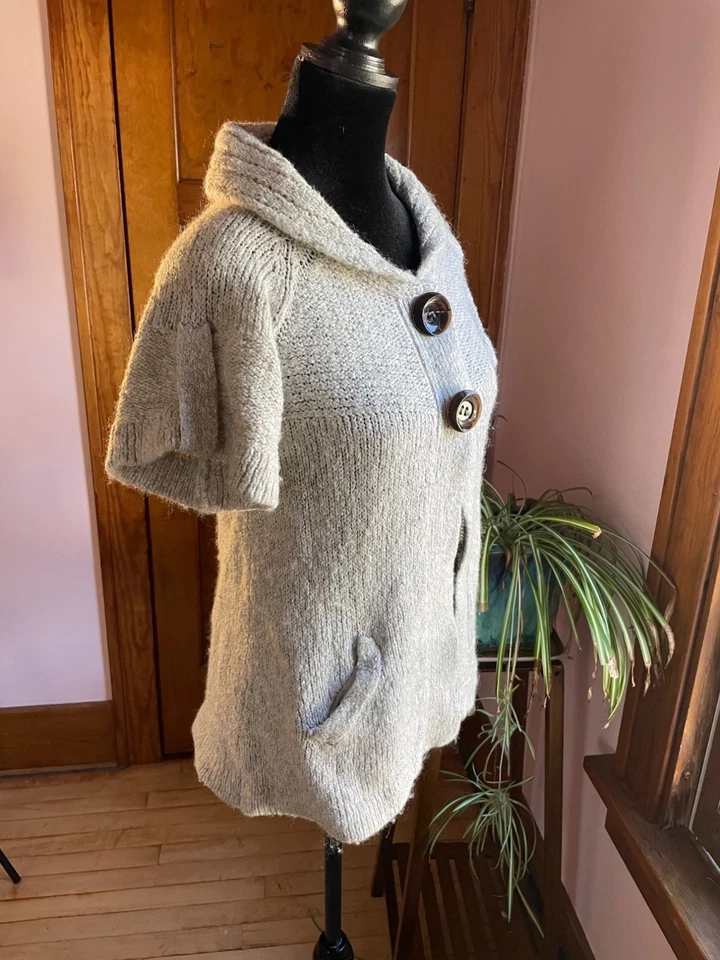 Cárdigan Babydoll Tejido Mezcla Lana Mohair Y2K Manga Corta Acogedor Tranquilo Lujo Talla S Foto 3 de 4