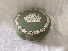Wedgwood Green Jasperware Ruffled Trinket Box