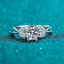 Real 1.00 Ct Round Cut Moissanite Solitaire Ring 925 Sterling Silver PASS TESTER