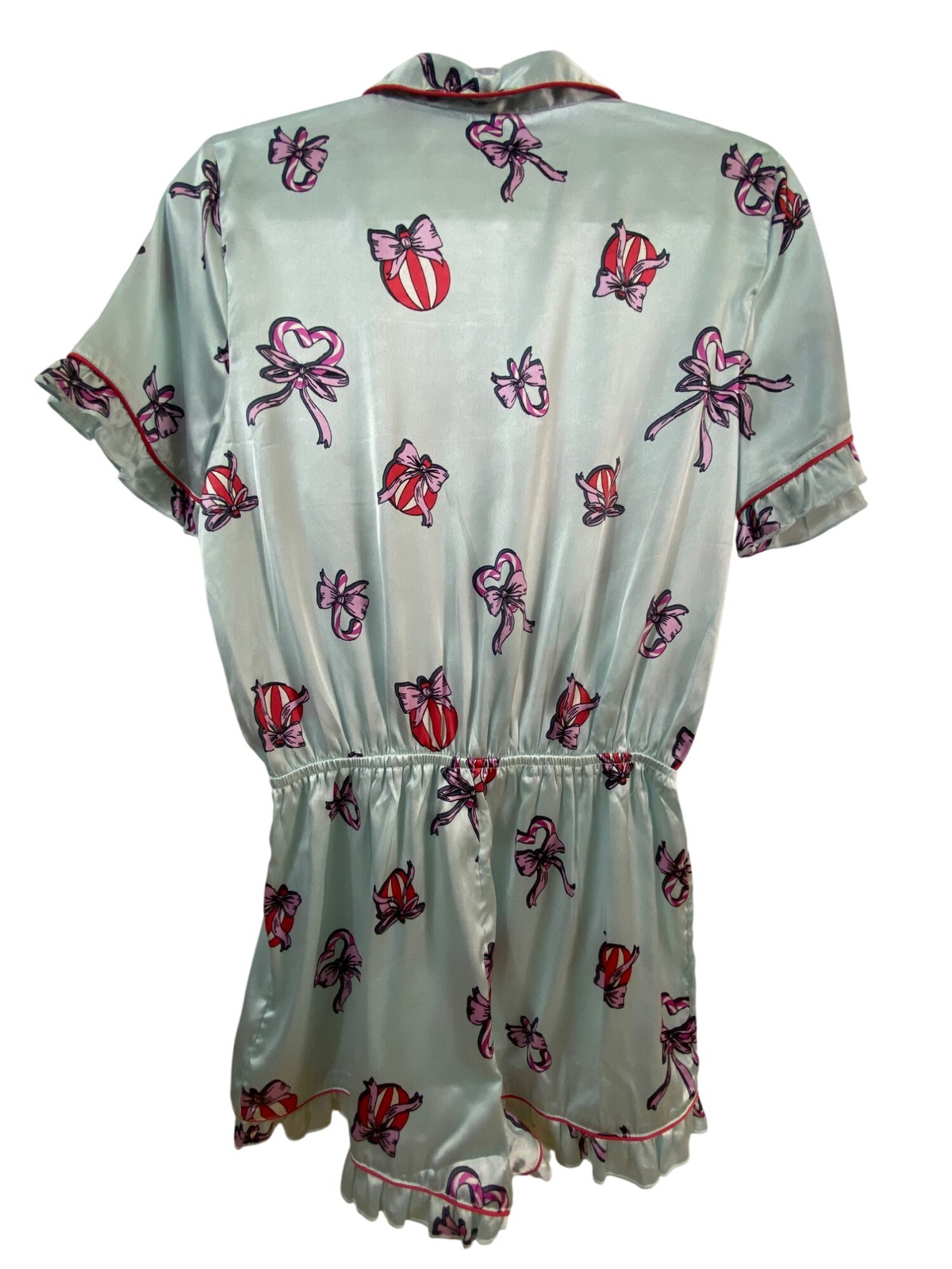 River Island Mint Green Bow Print Satin Pajama Shorts Romper Junior Size Medium image 2