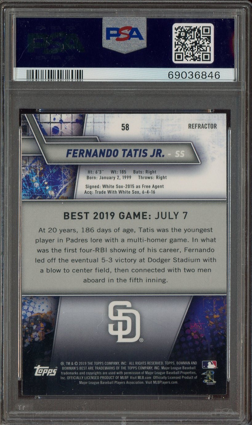 2019 Bowman's Best Refractor #58 Fernando Tatis Jr RC Rookie PSA 10 GEM MINT view 2