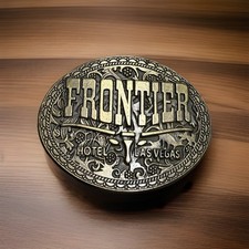 Vintage Las Vegas Belt Buckle Frontier Hotel Brass USA Casino Nevada Vintage 80s