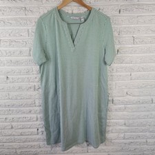 Isaac Mizrahi Live 1X Green White Stripe Short Sleeve Pockets Swim Coverup