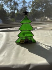 Stained Glass Christmas Tree Metal Tea Light Candle Holder 3'X5"