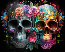 Paint by Numbers for Adults Skull Face with Colorful Sugar Skulls and Flowers Pa