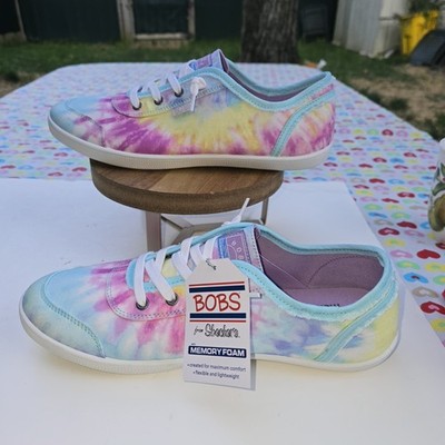 BOBS From Skechers Womens B Cute Memory Foam Pink Tie Die Sneakers Shoes Size 10