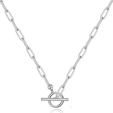 Toggle Necklace Silver Stainless Steel Paperclip Chain Choker Necklaces Jewelry