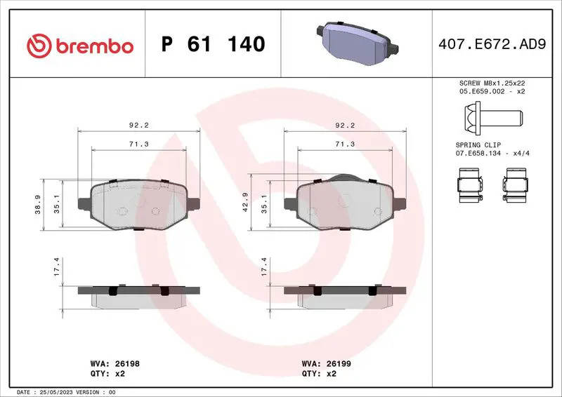 Pastiglie freno P 61 140 BREMBO per DS PEUGEOT OPEL CITROËN