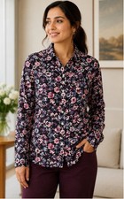 Ladies Shirts top Casual Button Up Long Sleeve Floral Women office Party Dress