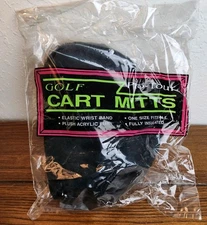 Vintage Golf Winter Cart Mittens Mitts Black Fuzzy Fleece One Size Made In USA