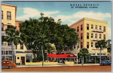 Vtg Linen Postcard St Petersburg Central Avenue Hotel St Petersburg, FL 1940s