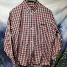 Jos A Bank Traveler Mens Size Large Red Plaid Long Sleeve Button Up Dress Shirt