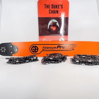 GB TITANIUM 24'' BAR + 3-PACK DUKE'S 3/8 HARD CHROME CHAIN FITS STIHL MOUNT