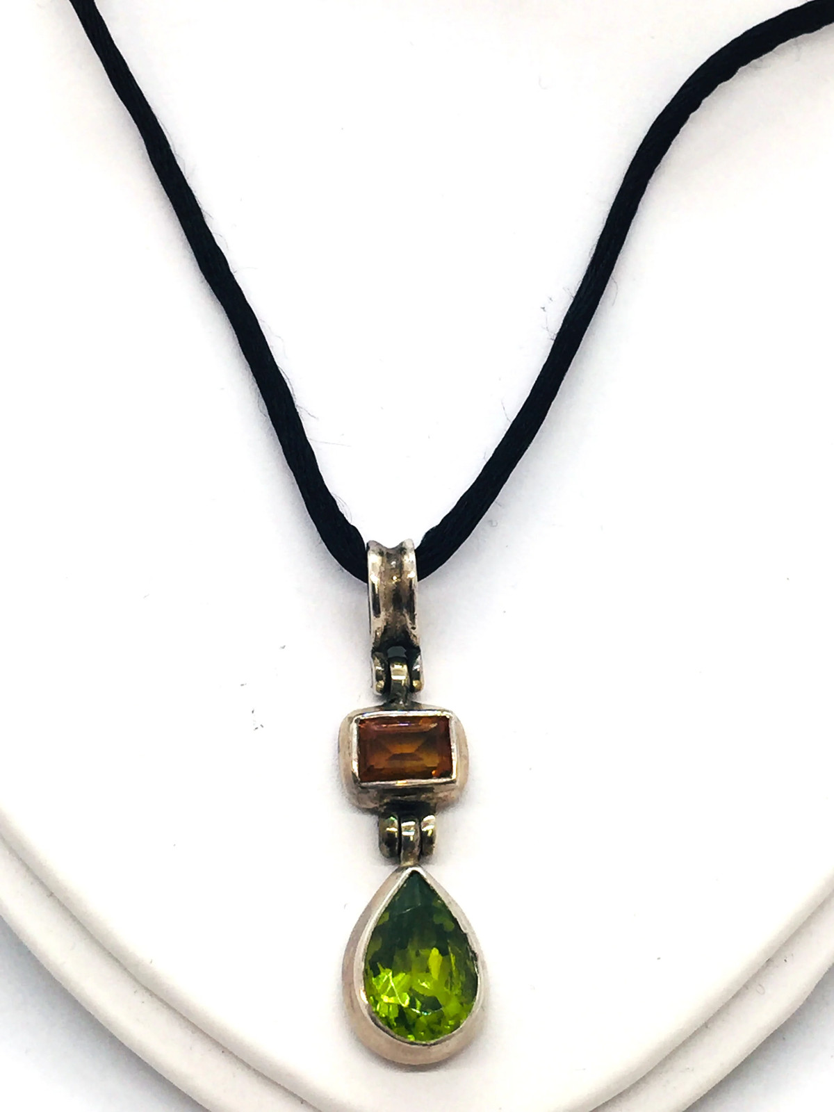 Solid Sterling Silver Orange Topaz & Green Perido… - image 5