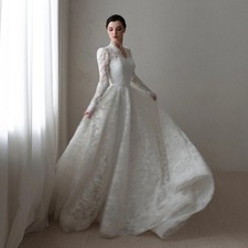 Elegant A Line Long Sleeves Wedding Dreses Simple Lace High Neck Bride Gowns