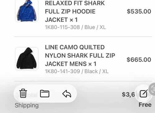 BAPE Line Camo Quilted Nylon Shark Full Zip Jacket Black Men’s XL NEW image 6
