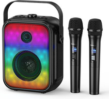 Karaoke Machine, Portable Bluetooth Speaker with 2 Wireless Karaoke Microphones,