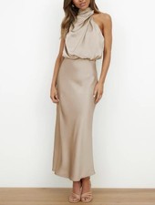 Summer Satin Dress Sleeveless Mock Neck Dress Size Small