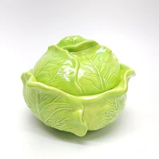 Holland Mold Cabbage Bowl Dish W/ Lid  Green Canister Mid Century 6" MCM