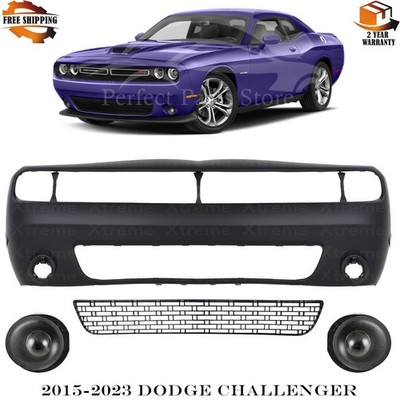 Front Bumper Cover Paintable & Fog Lights Kit For 2015-2023 Dodge Challenger