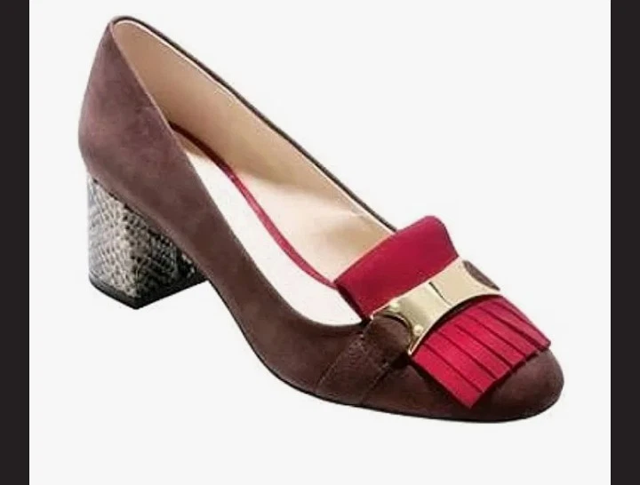 Cole Haan Margarite Kiltie Mocasín Bomba Marrón y Borgoña Gamuza Tacón Serpiente Talla 7.5 Foto 2 de 4