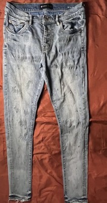 Purple Brand Slim Fit Distressed Light Wash Denim Jeans Light Blue
