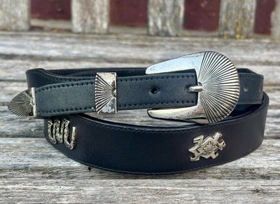 Vintage Silver Creek Black Leather Western Belt Southwestern Concho Animals 32